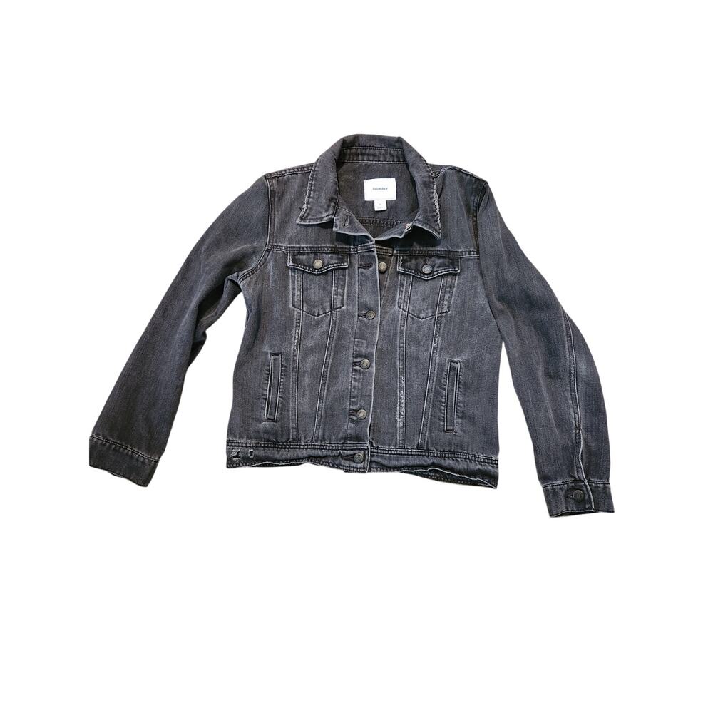 Old Navy Black Denim Jacket Medium Washed Charcoal Trucker Style